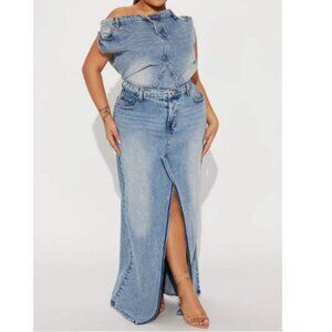 NWT - Denim Off-Shoulder Maxi Dress